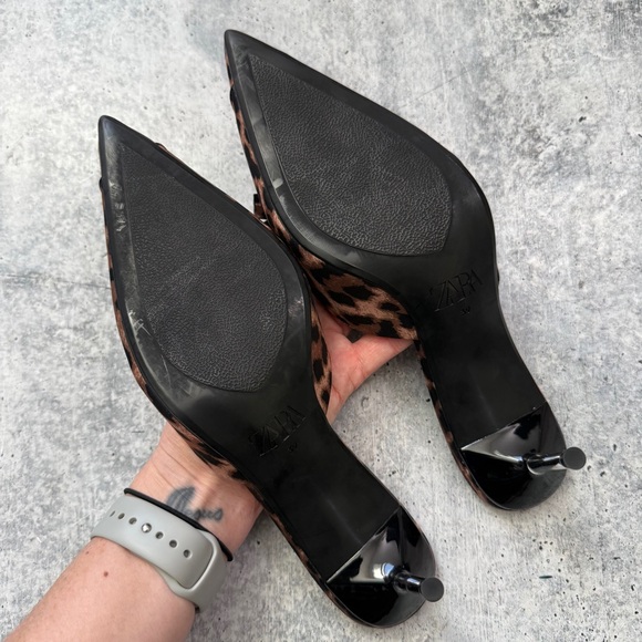 Zara Satin Leopard Mules 39 - Picture 5 of 8